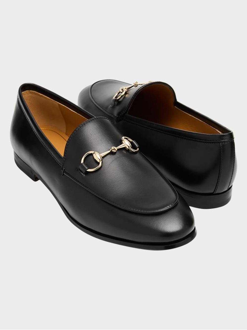 Gucci Black Leather Loafers with Gold Horsebit